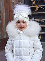 Красивый комплект шапка + шарф для девочки NIKOLA Польша 20z44k ӏ Одежда для девочек 52-54, Молочный