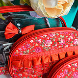 💝Жіноча косметичка на блискавці, набір 3в1, Червона з трояндами, фото 2