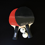 Набір для настільного тенісу пінг-понгу 2 Ракетки та 2 кульки в чохлі Дерево Чорний – червоний LOKI  (8878), фото 6