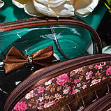 🤎Жіноча косметичка на блискавці, набір 3в1, Коричнева з трояндами, фото 2