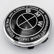 Ковпачки (заглушки) в литі диски Ювілейні 50 років BMW (БМВ) Motorsport (напис по колу) Чорно-Чорні 56 мм, фото 4