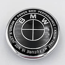 Ковпачки (заглушки) в литі диски Ювілейні 50 років BMW (БМВ) Motorsport (напис по колу) Чорно-Чорні 56 мм, фото 5
