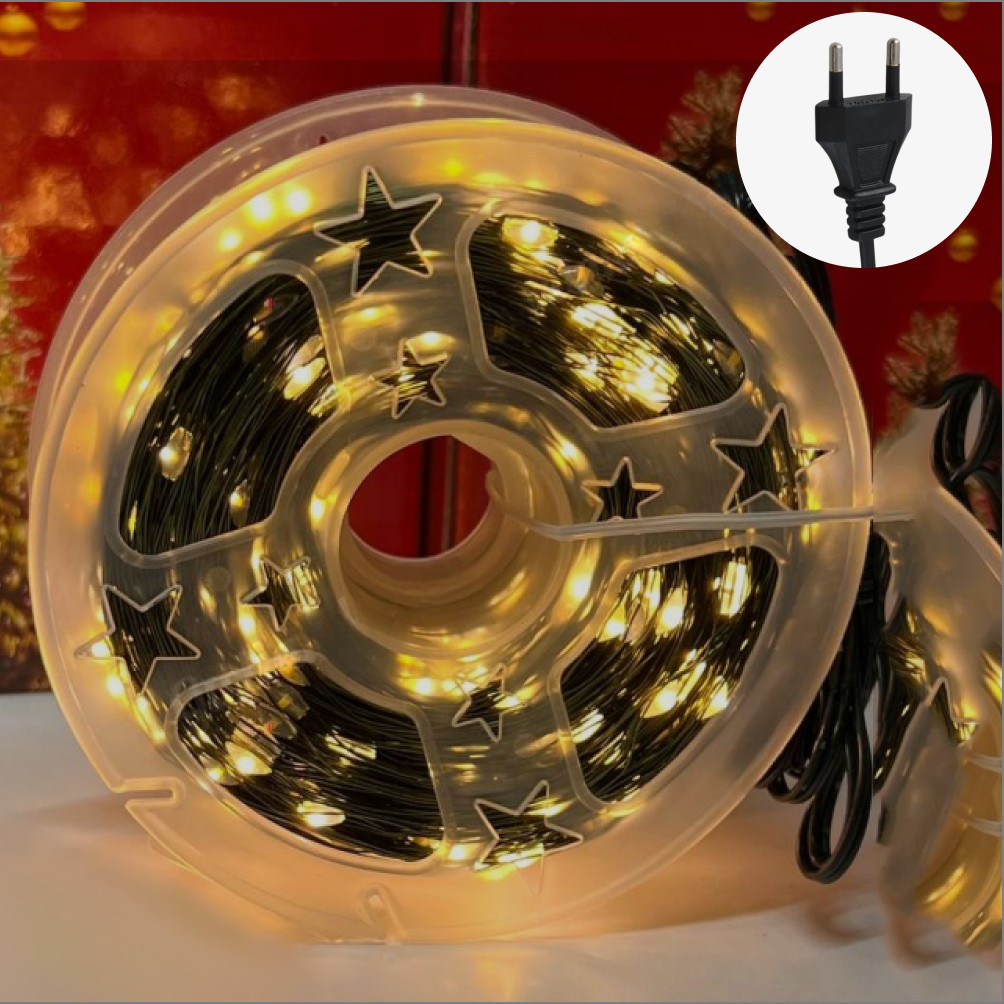 Гірлянда нитка "Роса" на котушці, 100м, 1000 LED, 220V, зелений провід, 8 режимів, IP44