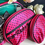 💖Жіноча косметичка на блискавці, набір 3в1, Рожева в горошок, фото 2