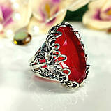 Велика срібна каблучка з червоним каменем, фото 3