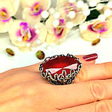 Велика срібна каблучка з червоним каменем, фото 7