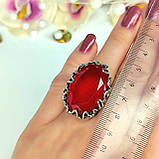 Велика срібна каблучка з червоним каменем, фото 4