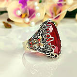 Велика срібна каблучка з червоним каменем, фото 2