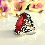 Велика срібна каблучка з червоним каменем, фото 6