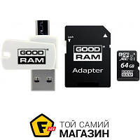 Карта памяти Goodram microSDXC 64GB UHS-I Class 10 + SD адаптер/OTG Card reader (M1A4-0640R12)