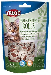 Trixie TX-42702 PREMIO Fish Chicken Rolls 50 г — рулетики для кішок із куркою й мигтаєм