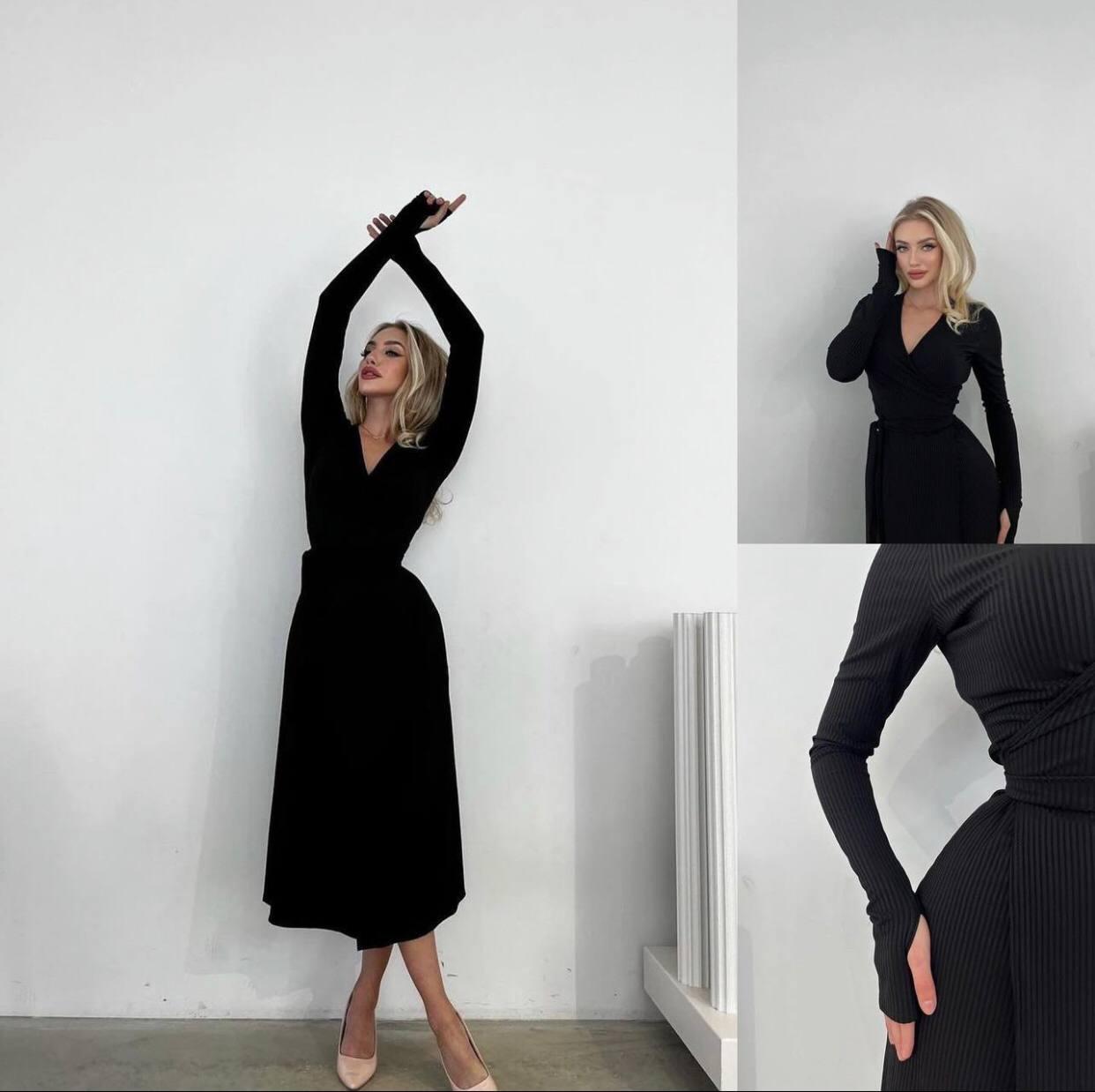 Сукня рубчик міді із запахом, фото 1