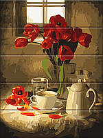 Картина за номерами на дереві "Червоні тюльпани" 30*40 см