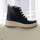 Чорні шкіряні демісезонні черевики зі шнурівкою та блискавкою, фото 2