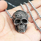 Чоловічий кулон підвіска з ланцюжком BLACK MUERTE на шию з медичної сталі під срібло з Черепом, фото 3
