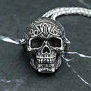 Чоловічий кулон підвіска з ланцюжком BLACK MUERTE на шию з медичної сталі під срібло з Черепом, фото 6