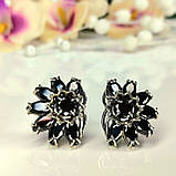Вечірні срібні сережки чорна квітка, фото 3