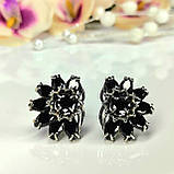 Вечірні срібні сережки чорна квітка, фото 6