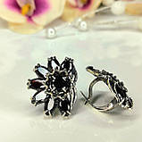 Вечірні срібні сережки чорна квітка, фото 8