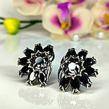 Вечірні срібні сережки чорна квітка, фото 9