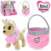 Собачка Кикки принцесса с короной, в розовой меховой сумочке