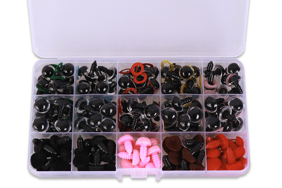 Набір очей для іграшок з блискучою райдужкою та оксамитових носів, органайзер 15 осередків 56-78, фото 1