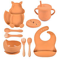 Набір дитячого силіконового посуду для годування 9в1 (Колір  помаранчевий Y25)