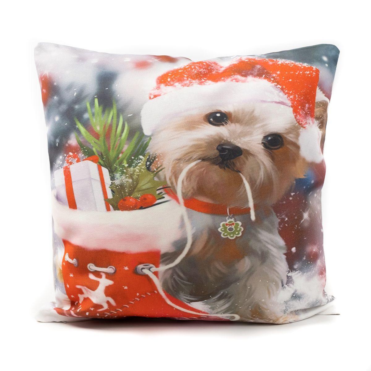 Наволочка новорічна з поліестеру з принтом "Песик у шапці" XMas Puppy Centrotex