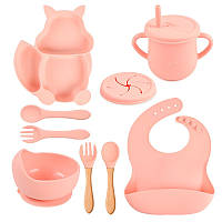 Набор детской силиконовой посуды для кормления 9в1 (Цвет персиковый Y12)
