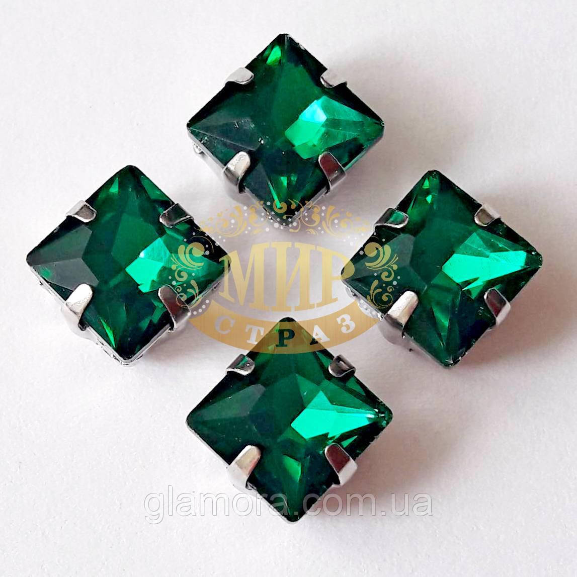 Стрази в ланцюгах Квадрат, розмір 8х8 мм, колір Green Zircon
