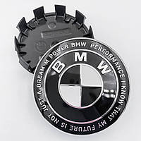 Колпачки (заглушки) в литые диски Юбилейные 50 лет BMW (БМВ) Motorsport (надпись по кругу) Черно-Белые 68 мм