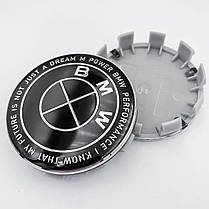 Ковпачки (заглушки) в литі диски Ювілейні 50 років BMW (БМВ) Motorsport (напис по колу) Чорно-Чорні 68 мм, фото 3