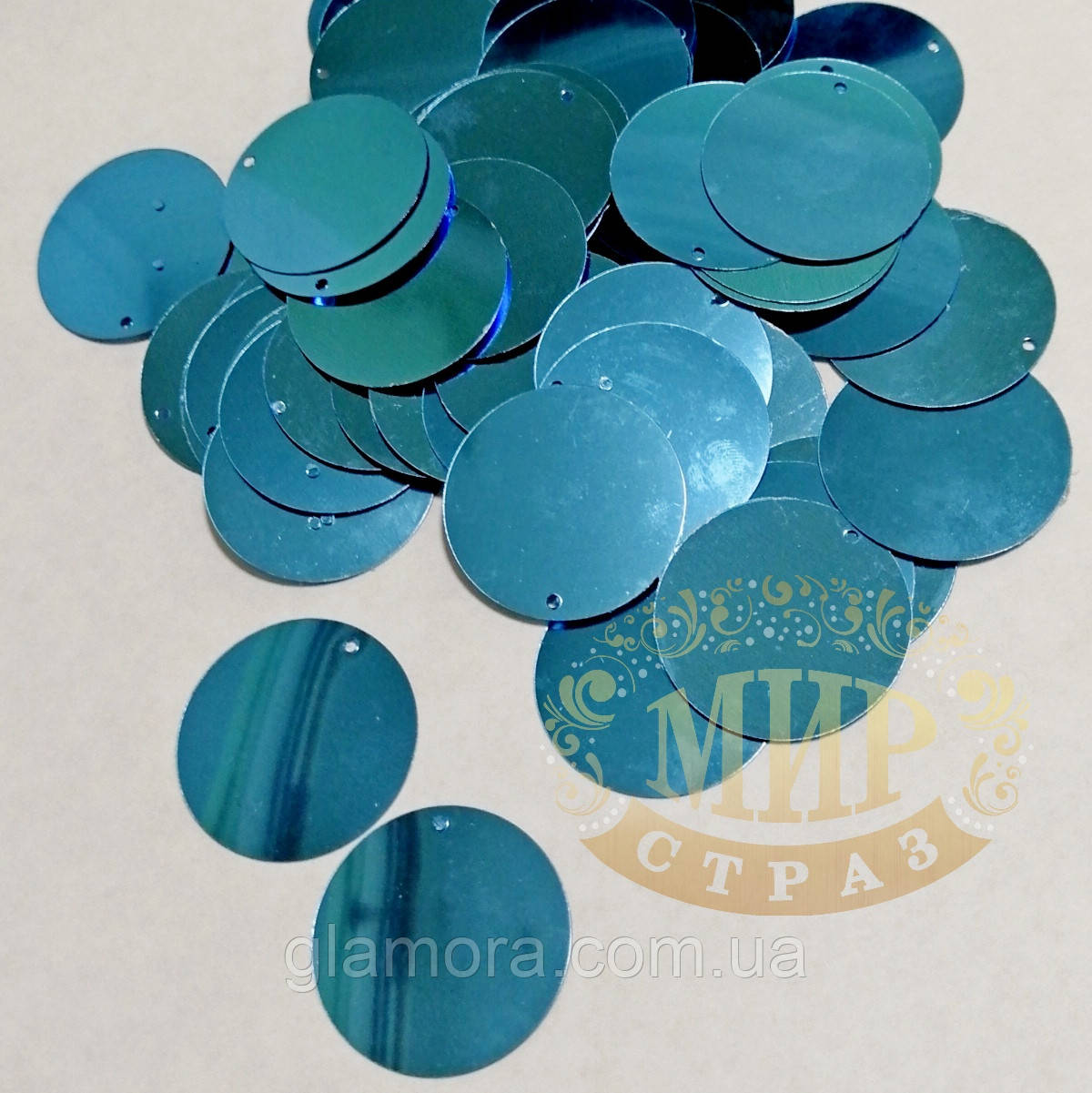 Паєтки, колір Lt Sapphire, 30 мм, 10 грам ~(50 шт)