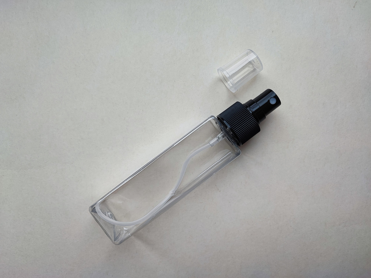 100 мл/24мм флакон КУБ ПЕТ прозорий з чорним спреєм 24 мм, пляшка пластикова, тестер, атомайзер