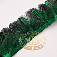Тесьма перьевая из пера фазана, цвет Emerald, 0,5м, высота 5,5 см