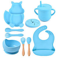 Набор детской силиконовой посуды для кормления 9в1 (Цвет ярко-голубой Y9)