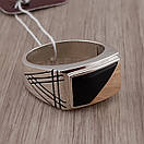 Срібний перстень з золотом для чоловіка. Чоловічі кольца печатки 925. 20 розмір, фото 5