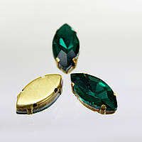 Cтразы в золотых цапах.Лодочка 9х18мм.Green Zircon