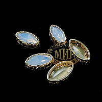 Стразы лодочки в ажурных цапах Люкс, цвет White Opal, 7х15мм, 1шт