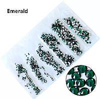 Стразы,фасованные по размерам (от ss3 до ss10), цвет Emerald, 1200 шт