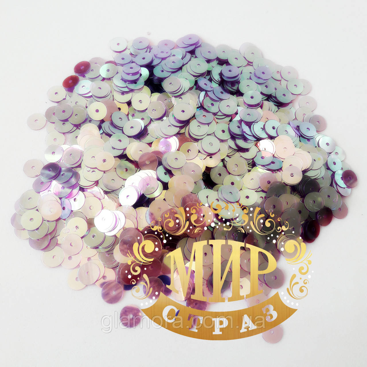 Паєтки Lt Purple AB, 6 мм, паковання 10 г