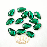 Нашивные акриловые камни, форма Капля, цвет Emerald, 10х14мм, 1шт