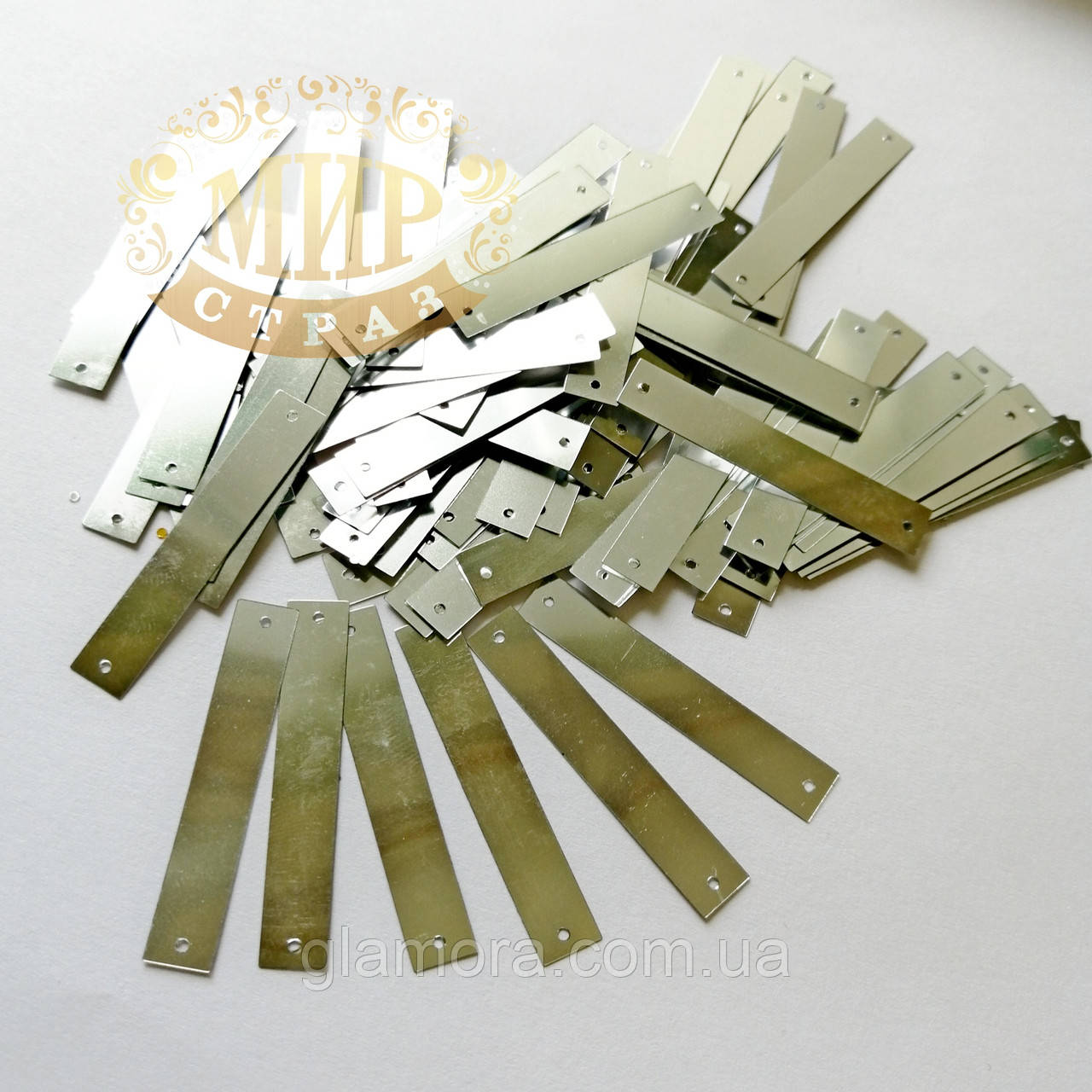 Паєтки прямокутні, колір Silver, 7х38мм, 10 г