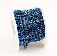 Стразовая цепочка (камни Caprie Blue , основа синяя), размер камня ss6(2mm) 1м