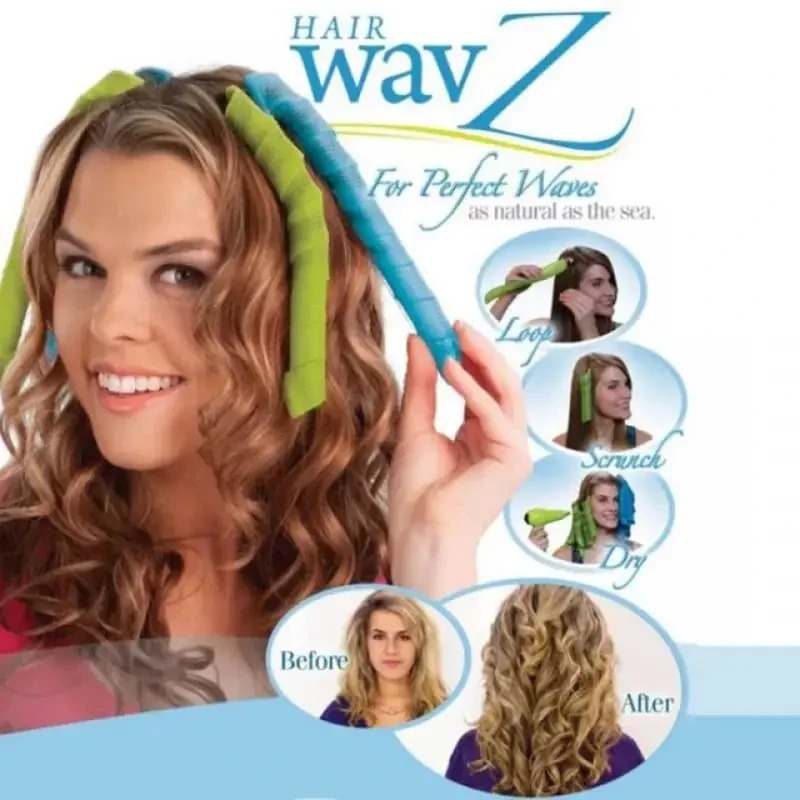 Hair Wavz спіральні бігуді для завивання волосся, Бігуді спіралки  Хейр Вейвз для довгого волосся 50 см 18 шт.
