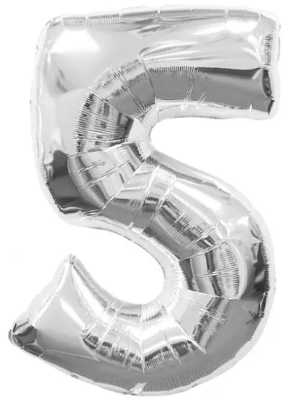 Фольгована кулька цифра "5" срібна 32" (80см) 1шт.