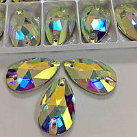 Пришивные капли стекло Lux, цвет Crystal AB, 13x22мм, 1шт