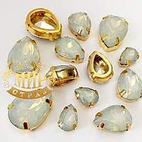 Опаловые капли 13х18, в улучшенных золотых цапах, цвет White Opal