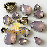 Опаловые капли 10x14, в улучшенных серебряных цапах, Цвет Lt Purple Opal
