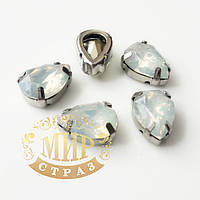 Опаловые капли 10x14, в улучшенных серебряных цапах, Цвет White Opal